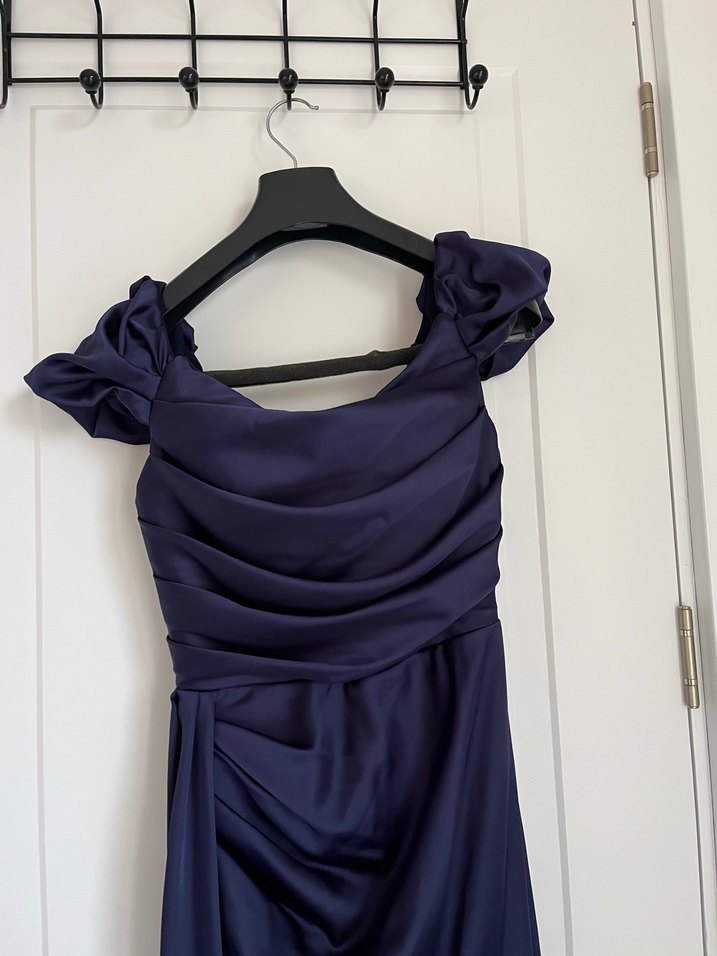 Drapeli Lacivert Uzun Abiye Elbise - Görsel 4