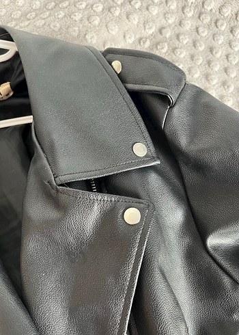 Kadın Siyah Deri Biker Ceket - Görsel 5