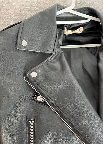 Kadın Siyah Deri Biker Ceket - Görsel 2