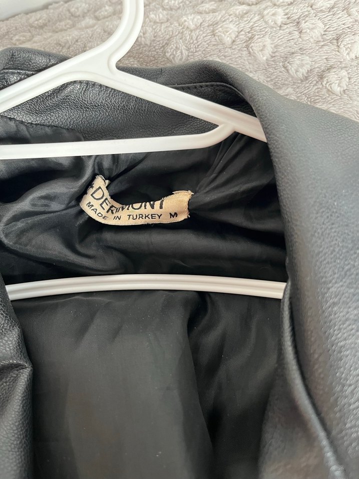 Kadın Siyah Deri Biker Ceket - Görsel 4