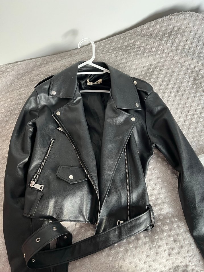 Kadın Siyah Deri Biker Ceket - Görsel 3