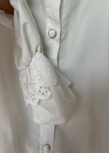 Nakışlı Vintage Beyaz Keten Gömlek - Görsel 3