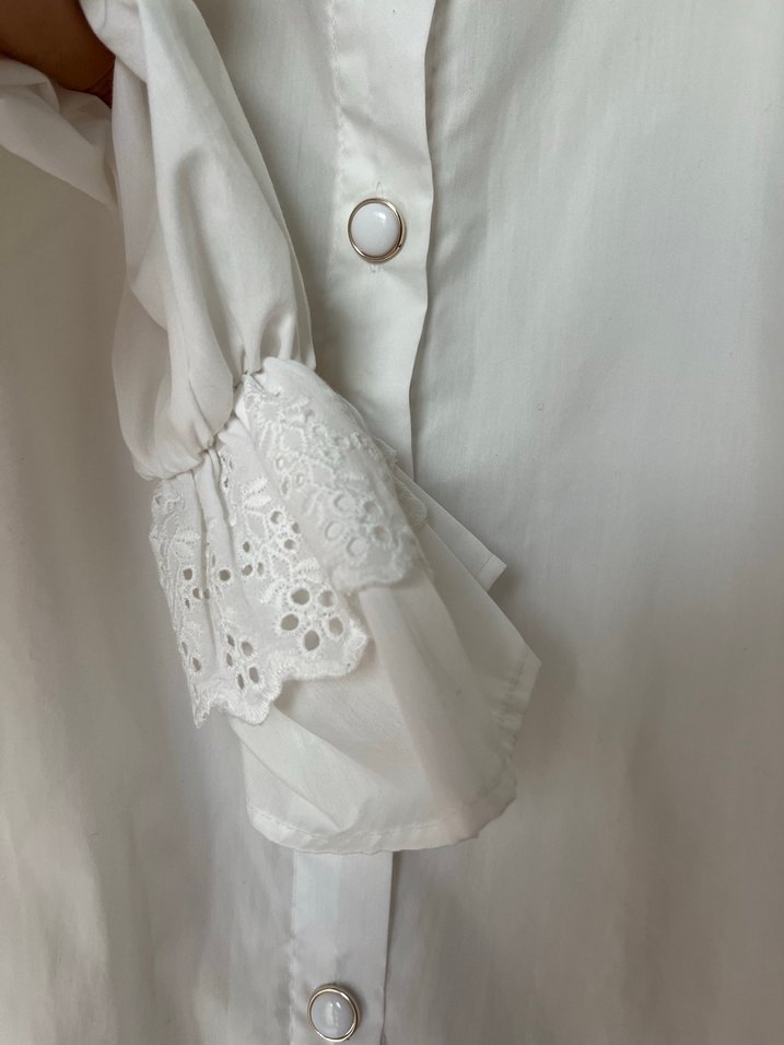 Nakışlı Vintage Beyaz Keten Gömlek - Görsel 3