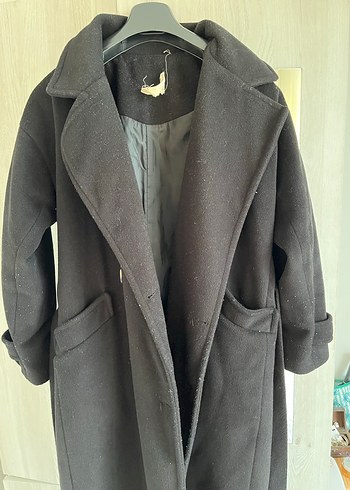 Siyah Uzun kaşe Kaban - Görsel 4