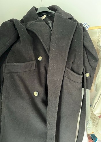 Siyah Uzun kaşe Kaban - Görsel 3