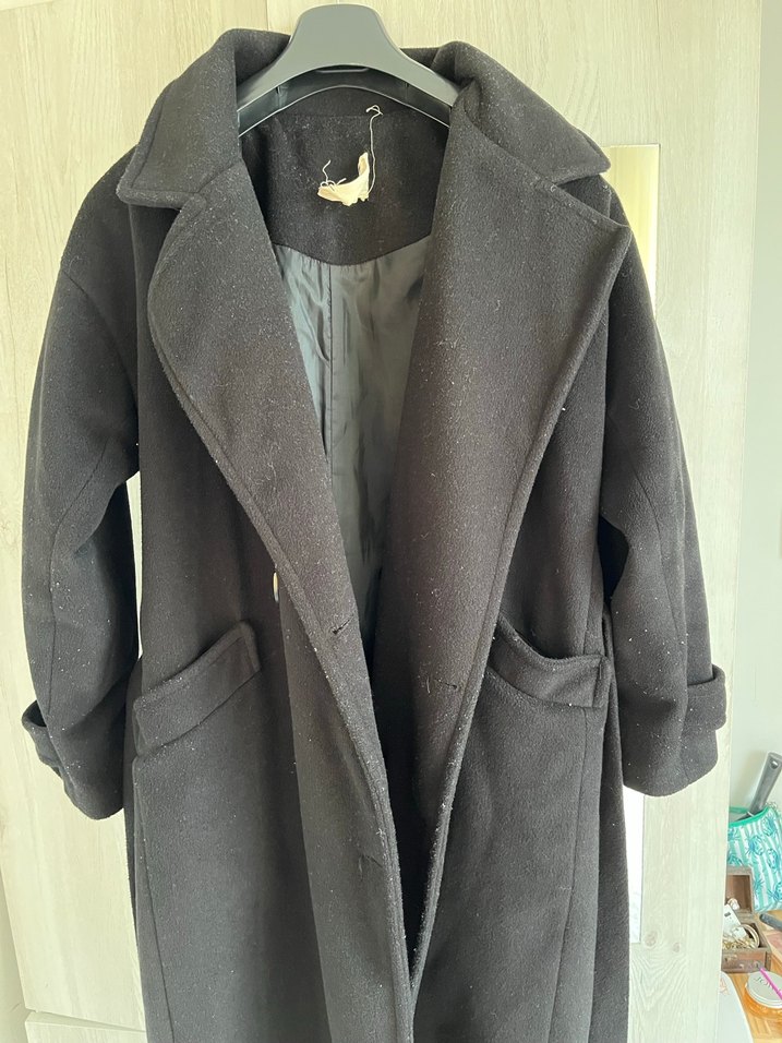 Siyah Uzun kaşe Kaban - Görsel 4