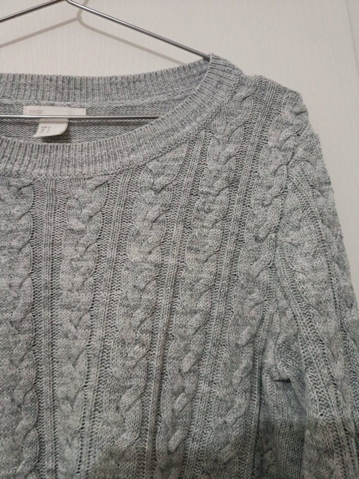 H&M Gri Melanj Pamuklu Kadın Triko Kazak - Görsel 3