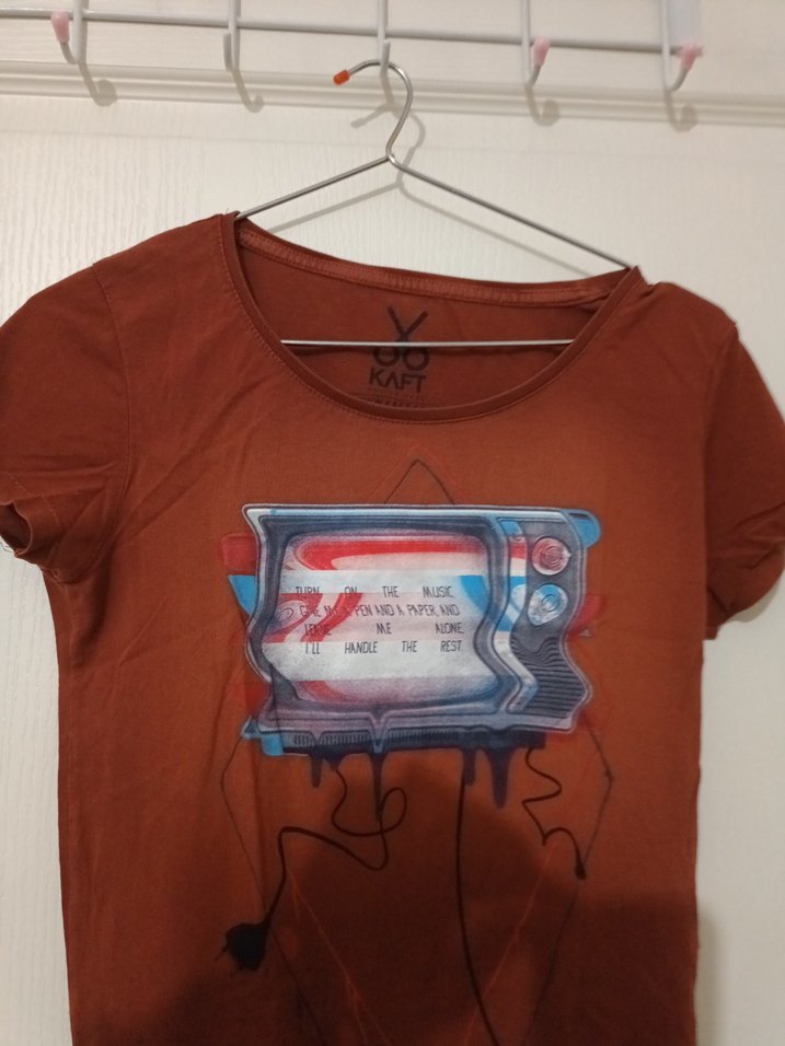 KAFT PRINTLI PAMUK KADIN TİŞÖRTÜ XS/S - Görsel 3