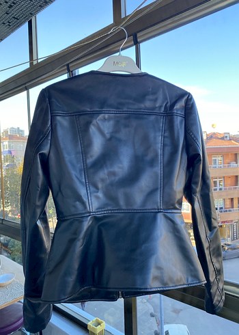 Siyah Deri Fermuarlı Kadın Ceket - Görsel 4
