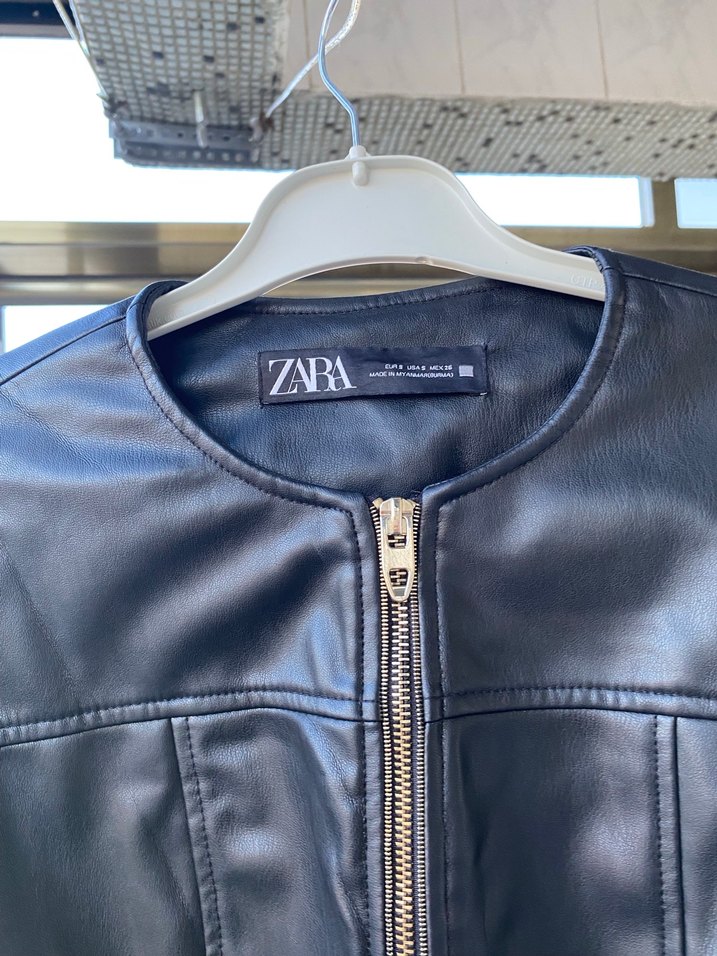 Siyah Deri Fermuarlı Kadın Ceket - Görsel 3