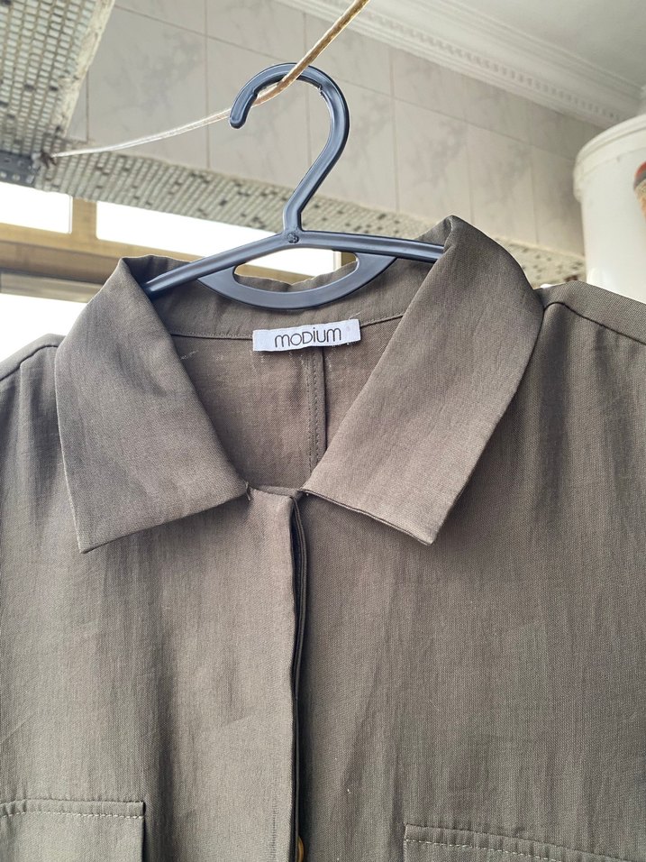 Haki Kemerli Kolsuz Midi Trençkot - Görsel 3