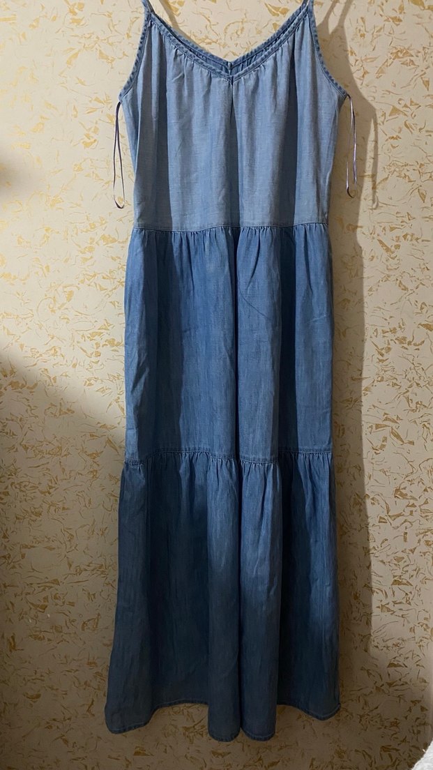 Kadın Lacivert Denim Maxi Elbise - Görsel 3