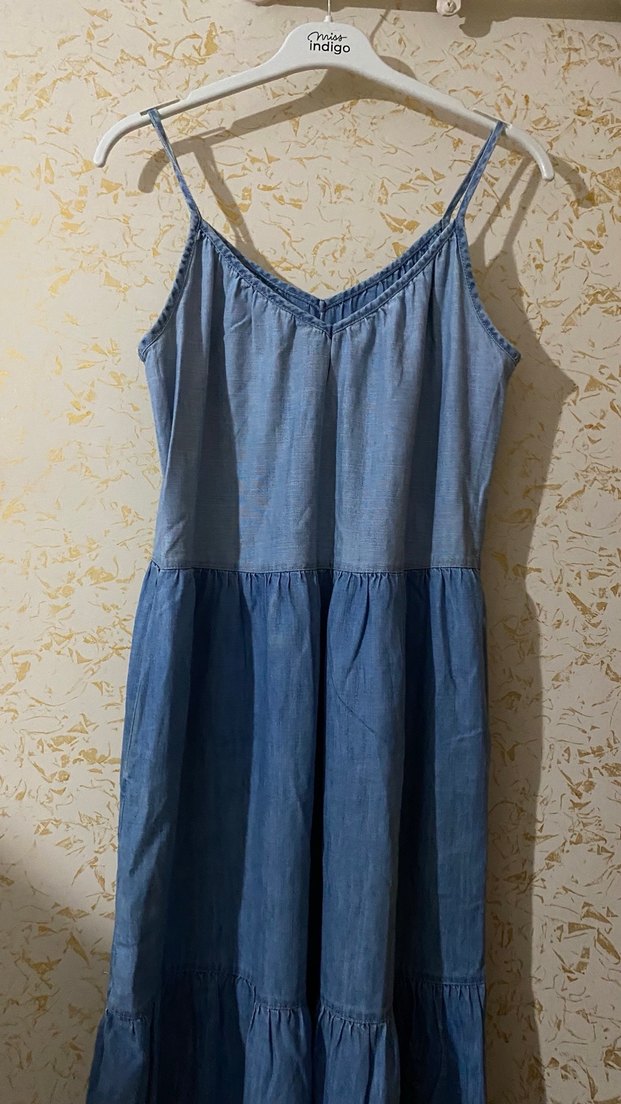 Kadın Lacivert Denim Maxi Elbise - Görsel 2