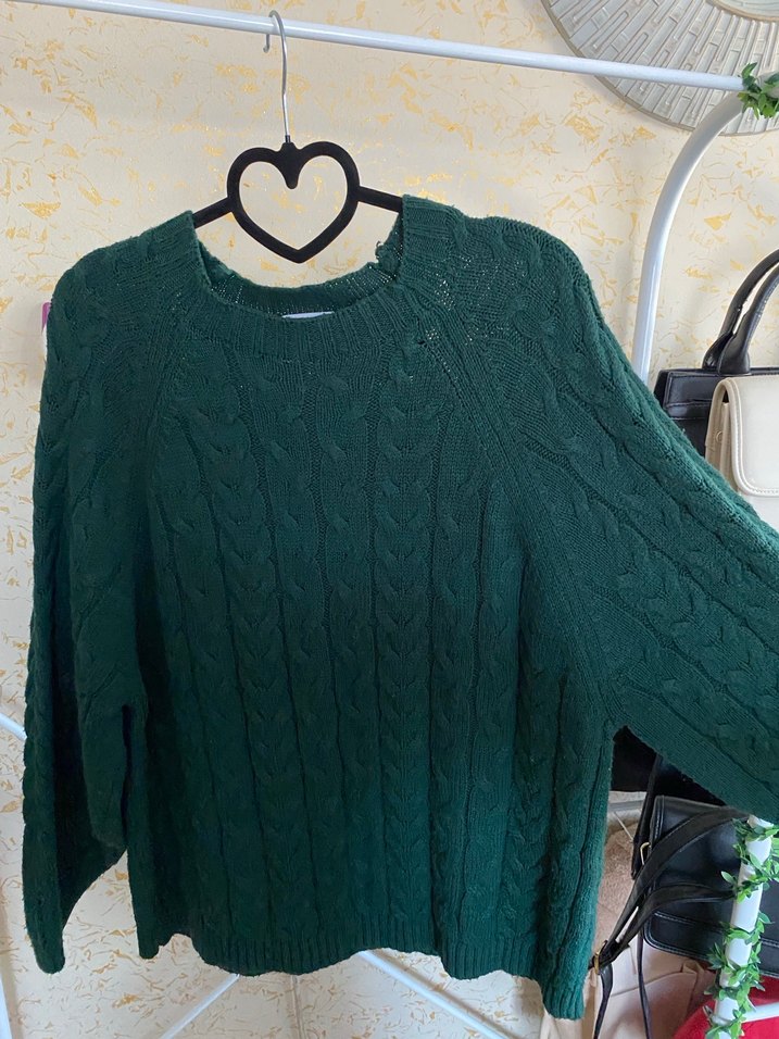 Bohem Tarzı Yeşil Örgü Kadın Kazak - Görsel 2