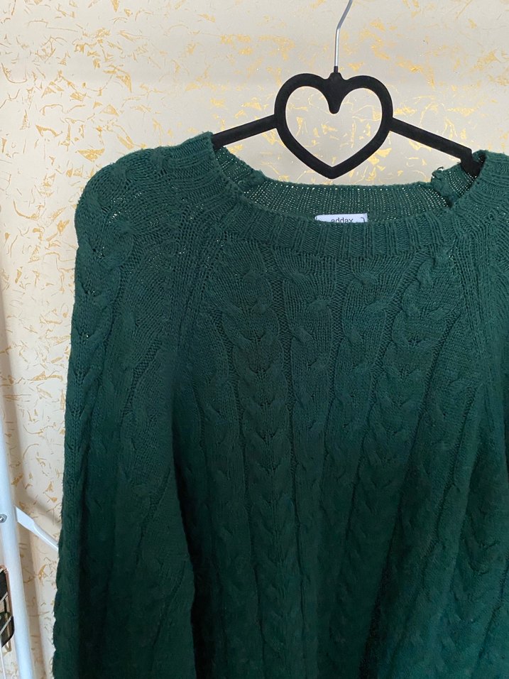 Bohem Tarzı Yeşil Örgü Kadın Kazak - Görsel 5