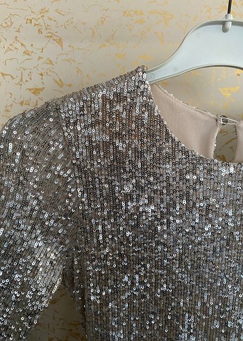 Uzun Kollu Bej Drapeli Abiye Elbise - Görsel 6