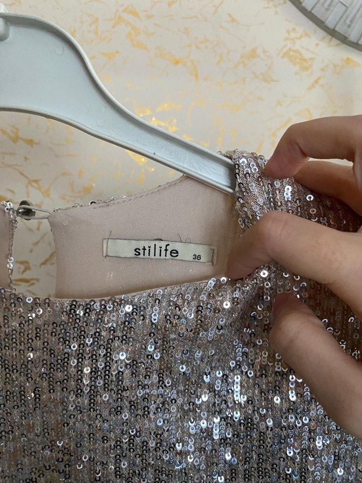 Uzun Kollu Bej Drapeli Abiye Elbise - Görsel 4