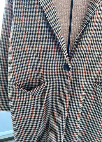 Düğmeli Ekose Desenli Uzun Kadın Kaban - Görsel 3