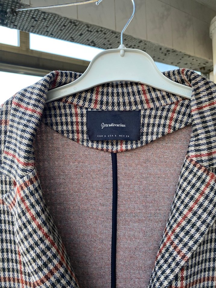 Düğmeli Ekose Desenli Uzun Kadın Kaban - Görsel 4