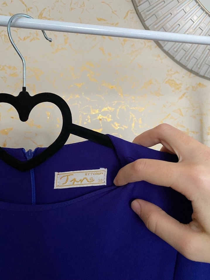 Uzun Kollu krep Kumaşlı Mavi Uzun Elbise - Görsel 3