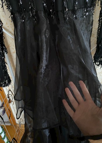 Drapeli Siyah Uzun Kollu Gotik Gece Elbisesi - Görsel 4