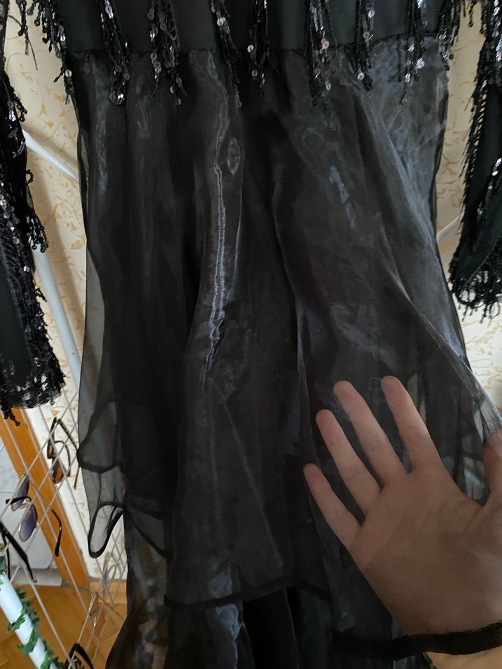 Drapeli Siyah Uzun Kollu Gotik Gece Elbisesi - Görsel 4