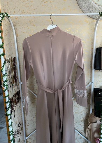 Nakış Detaylı pudra Uzun Abiye Elbise - Görsel 5