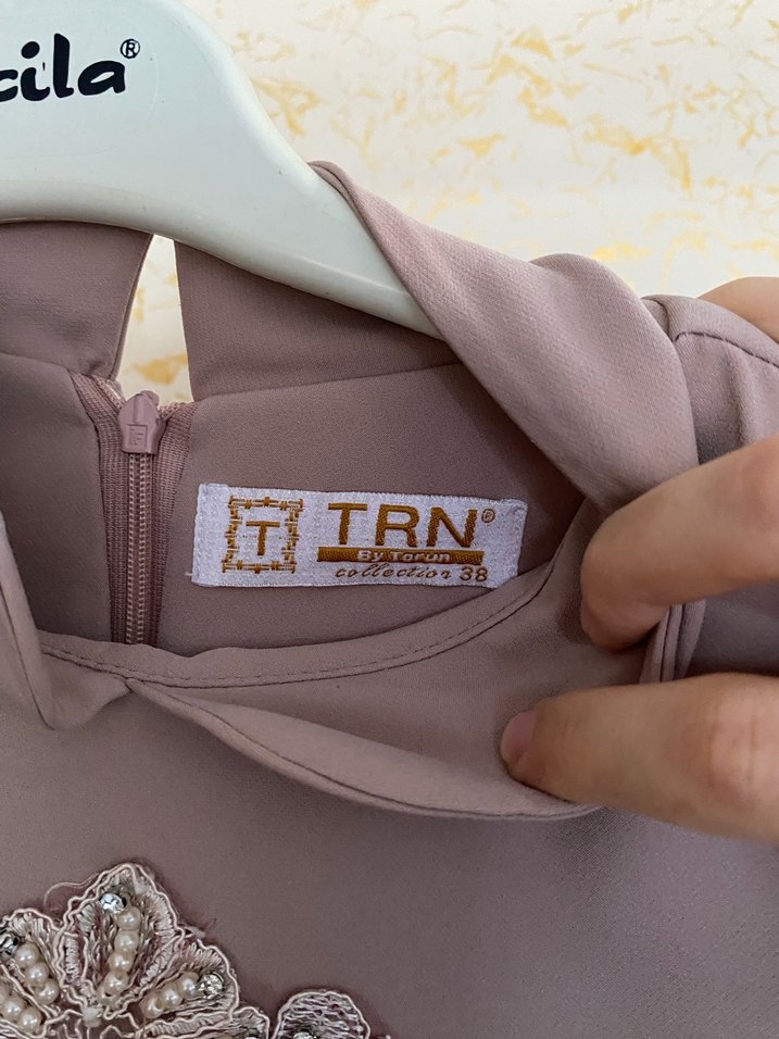 Nakış Detaylı pudra Uzun Abiye Elbise - Görsel 4