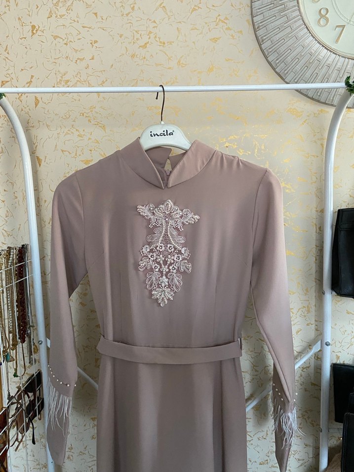 Nakış Detaylı pudra Uzun Abiye Elbise - Görsel 3