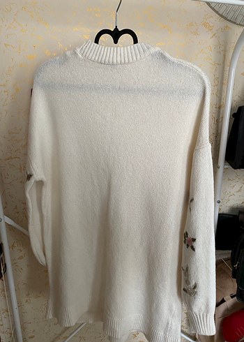 Nakışlı Beyaz Bohem Örgü Kadın Kazak - Görsel 5