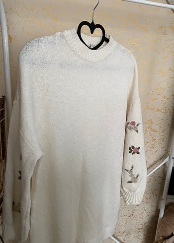 Nakışlı Beyaz Bohem Örgü Kadın Kazak - Görsel 3