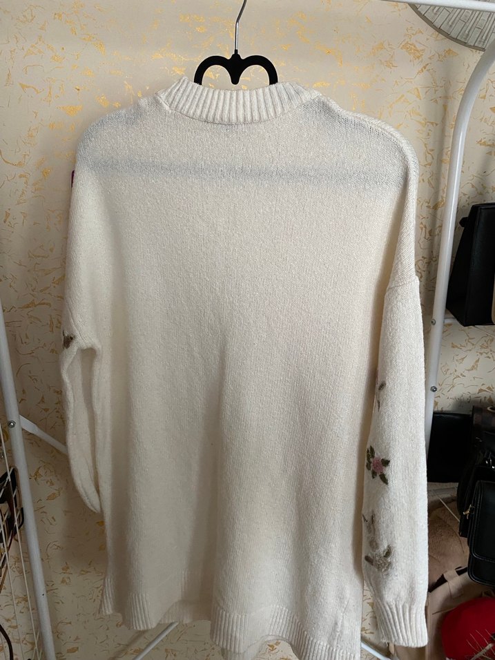 Nakışlı Beyaz Bohem Örgü Kadın Kazak - Görsel 5