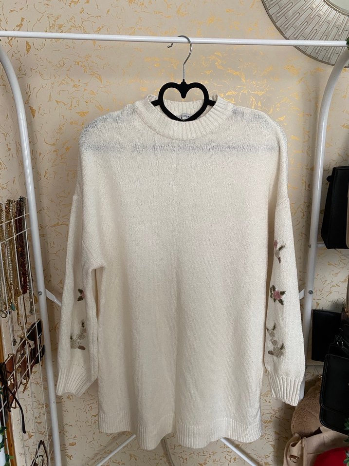 Nakışlı Beyaz Bohem Örgü Kadın Kazak - Görsel 2