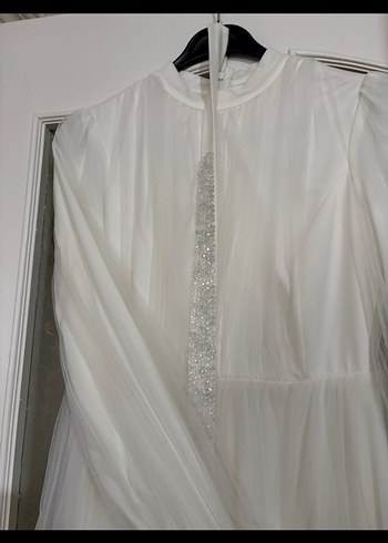 Uzun Kollu Beyaz nikah elbisesi - Görsel 4