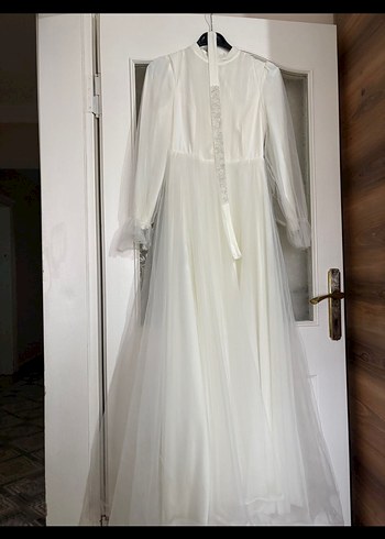 Uzun Kollu Beyaz nikah elbisesi - Görsel 7