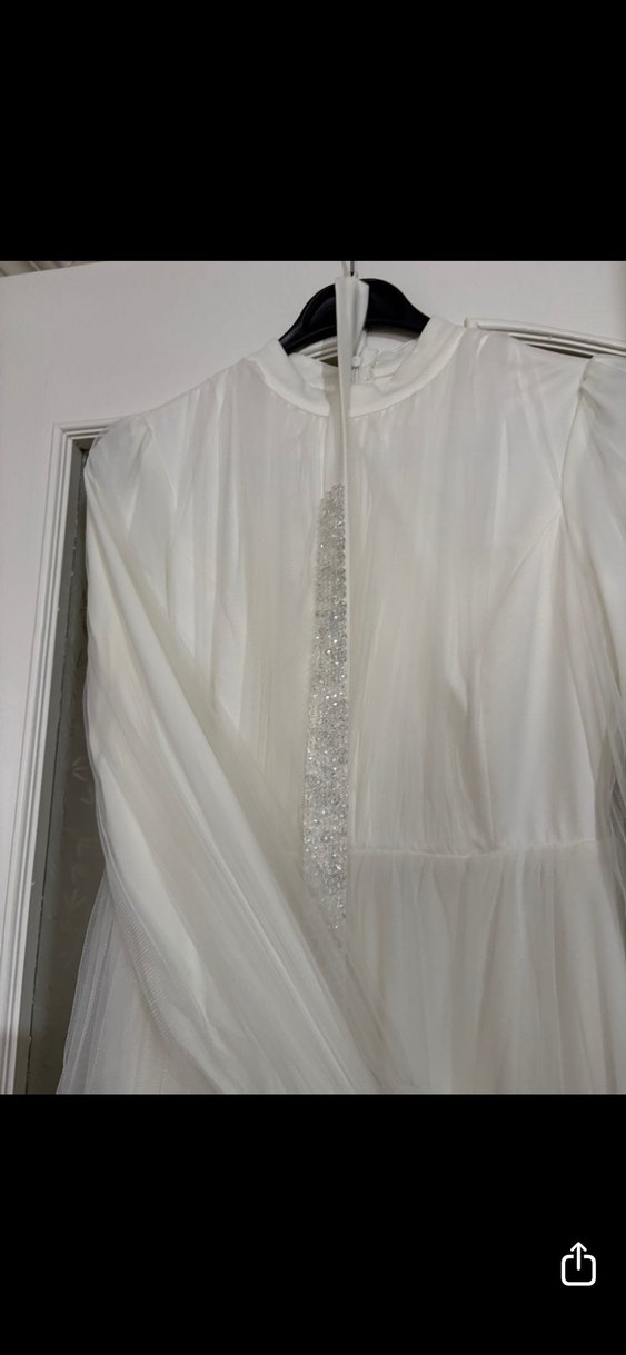 Uzun Kollu Beyaz nikah elbisesi - Görsel 4