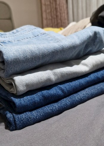 Gri Mavi Bağlama Desenli Bol Kesim Kot Pantolon - Görsel 3