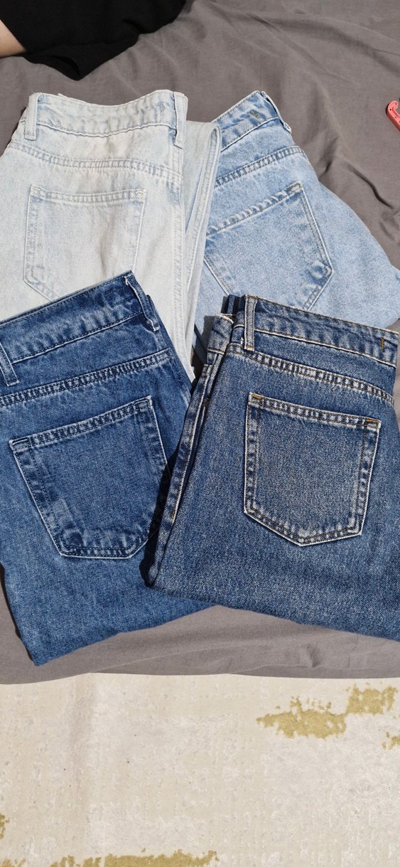 Gri Mavi Bağlama Desenli Bol Kesim Kot Pantolon - Görsel 2