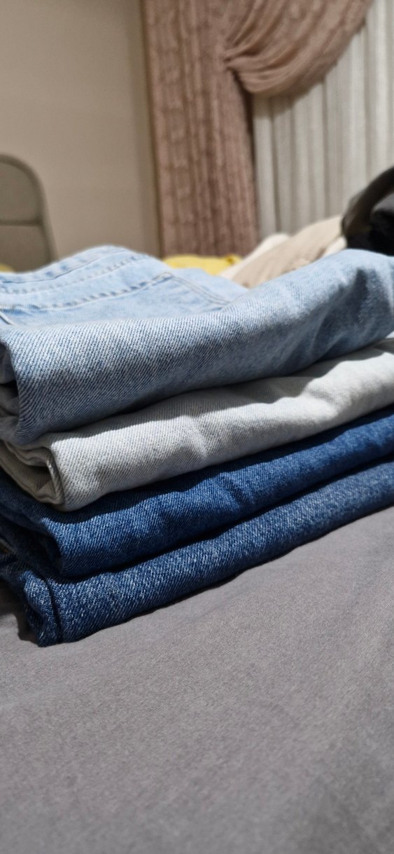 Gri Mavi Bağlama Desenli Bol Kesim Kot Pantolon - Görsel 3