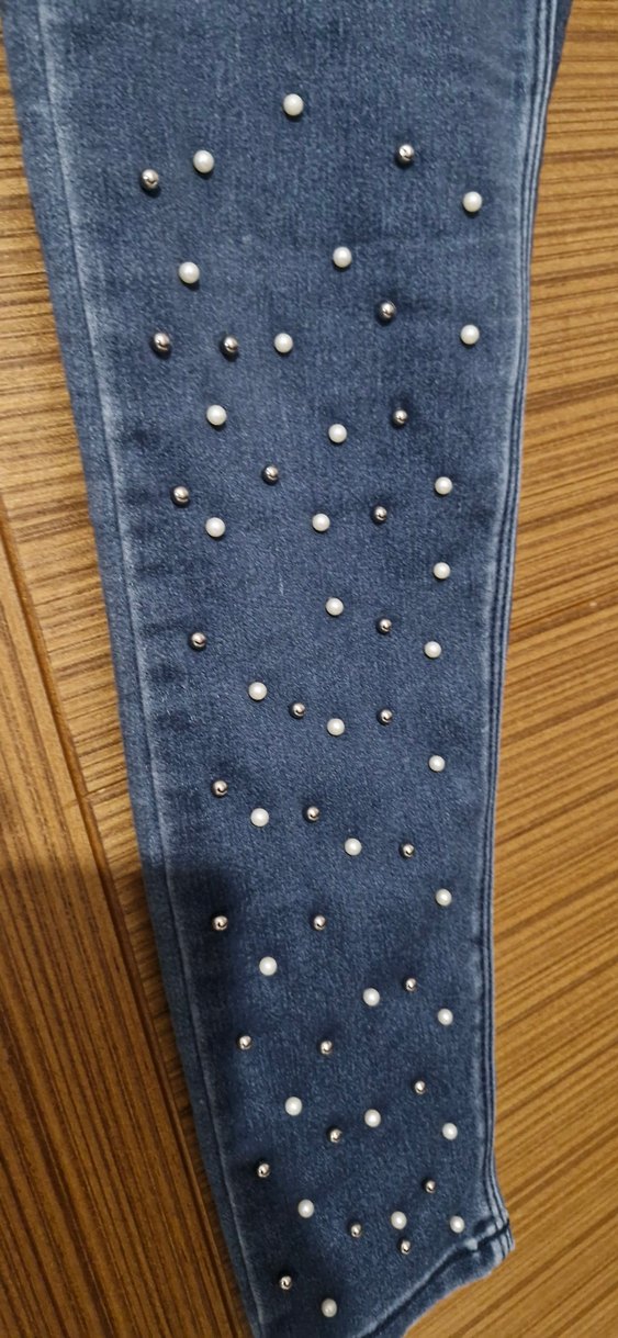 Boncuk Detaylı Mavi Kadın Kot Pantolon - Görsel 3