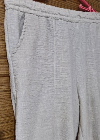 Gri Keten Piliseli Rahat Kesim Kadın Pantolon - Görsel 2