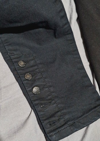 Kadın siyah  Denim Düğmeli Pantolon - Görsel 3