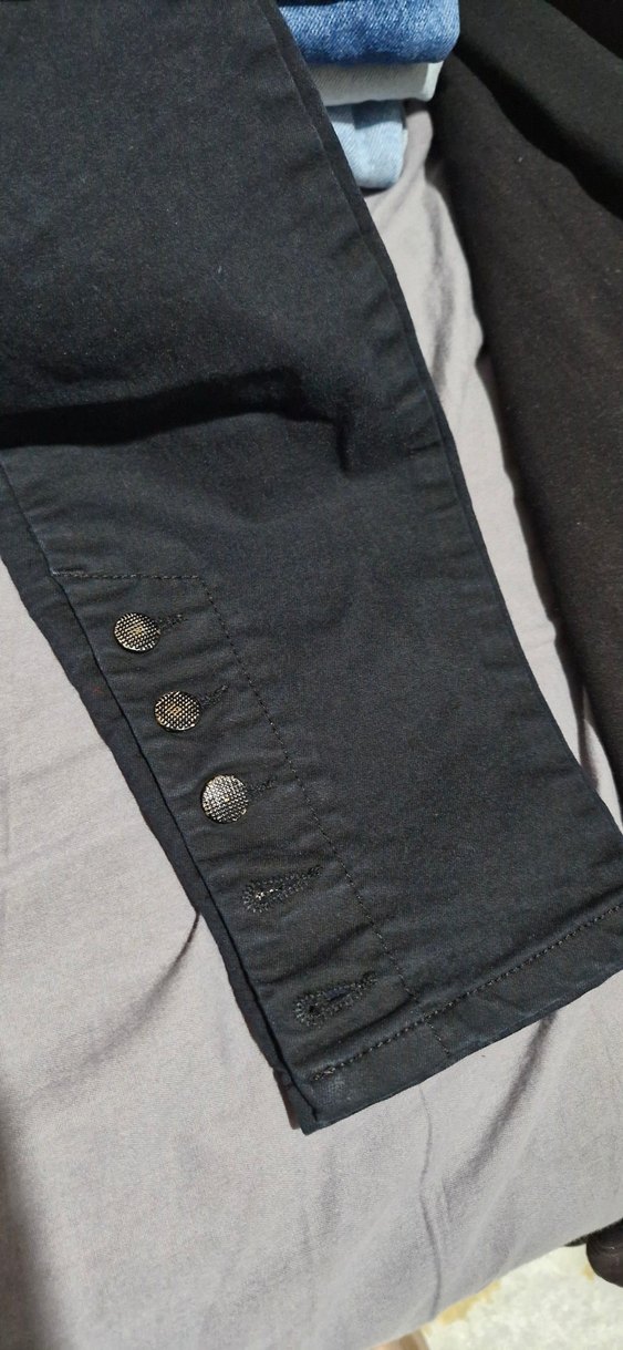 Kadın siyah  Denim Düğmeli Pantolon - Görsel 3