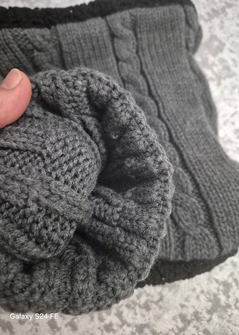 Gri Örgü Kadın Bere ve Boyunluk Seti - Görsel 4