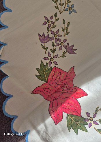 Nakışlı Pastel Renkli Oval Masa Örtüsü runner - Görsel 2