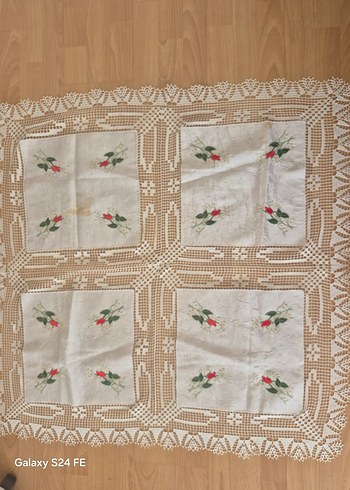 İşlemeli Beyaz Masa Örtüsü fiskos - Görsel 2