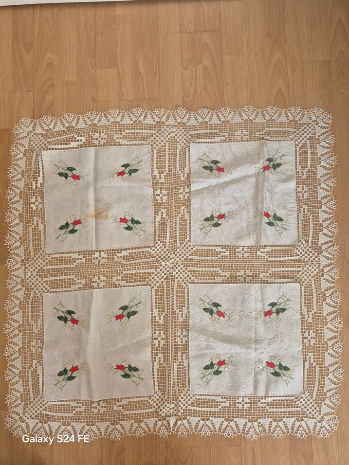 İşlemeli Beyaz Masa Örtüsü fiskos - Görsel 3