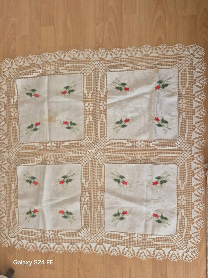 İşlemeli Beyaz Masa Örtüsü fiskos - Görsel 2