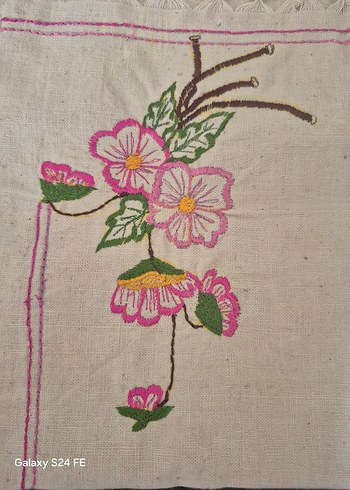 Pembe Nakışlı Pastel Masa Örtüsü el dokuma - Görsel 10