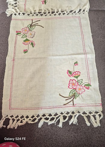 Pembe Nakışlı Pastel Masa Örtüsü el dokuma - Görsel 5